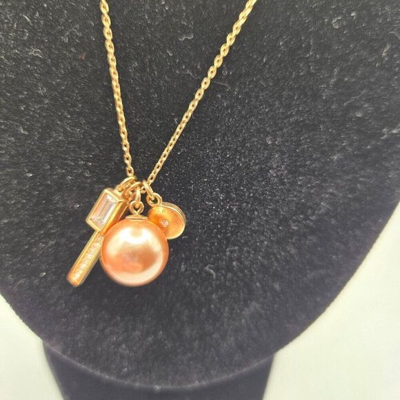 Michael Kors Rose Gold-Tone Necklace Pearl Crystal Pendant Accents - Picture 3 of 4